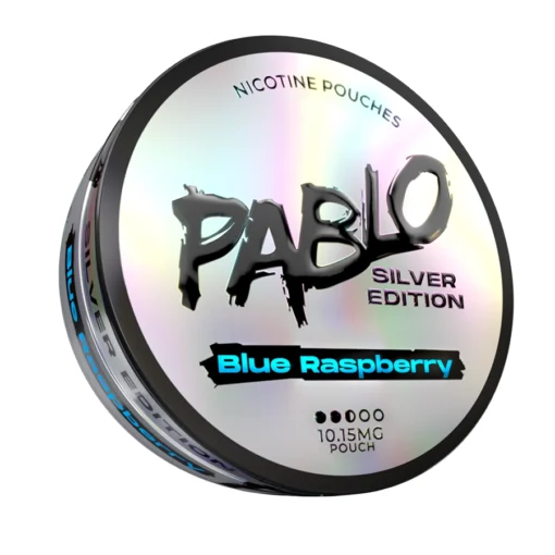 Pablo Silver Edition Blue Raspberry can, about 10 mg per pouch